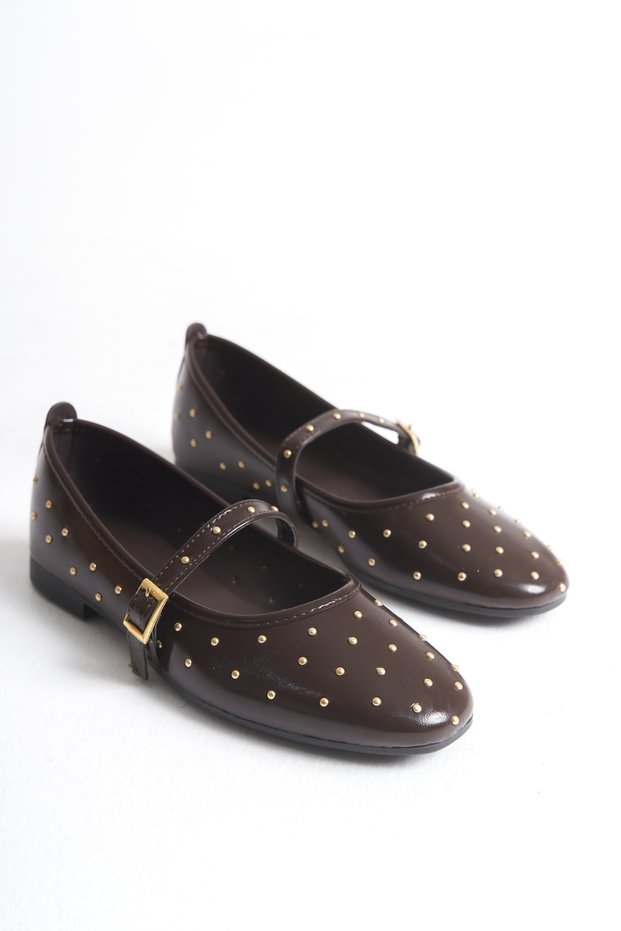 Women's Trok Detailed Ballerina Shoes Light Brown Patent Leather