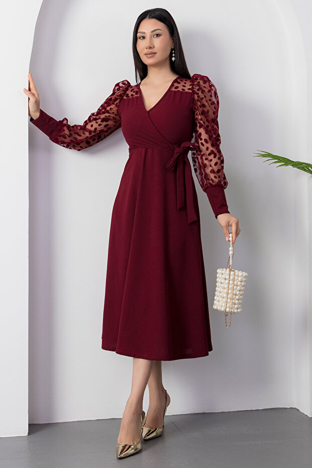 Degaje Yaka Kollar Floklu Krep Elbise 2025-4376 - 3