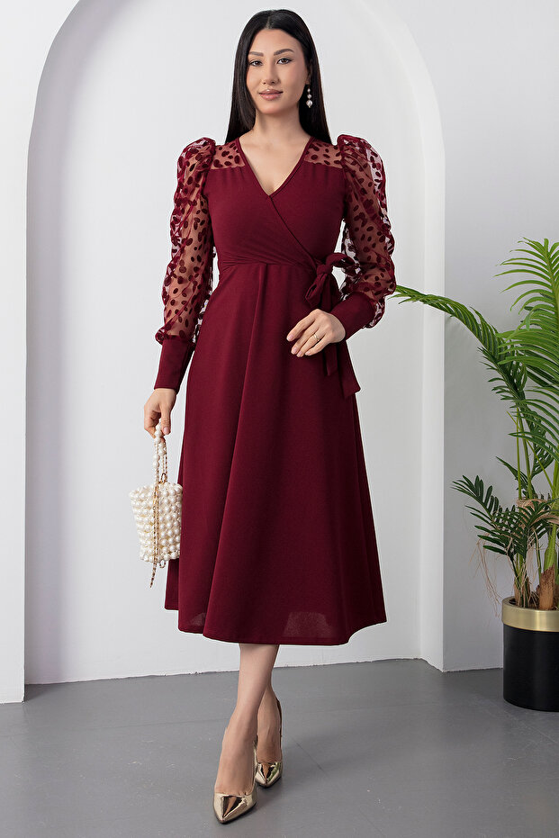 Degaje Yaka Kollar Floklu Krep Elbise 2025-4376 - 1