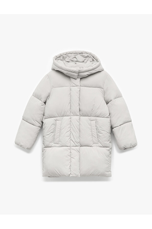 Long Sleeve Pocket Quilted Hooded Long Puffer Coat