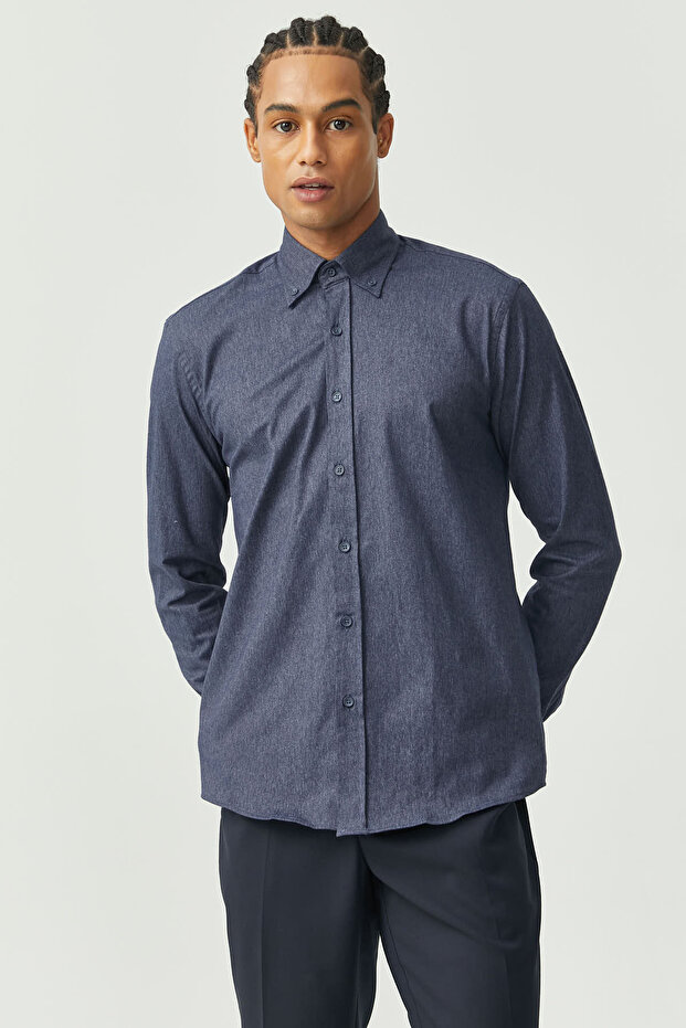 Yaka Düğmeli Regular Gömlek - 5