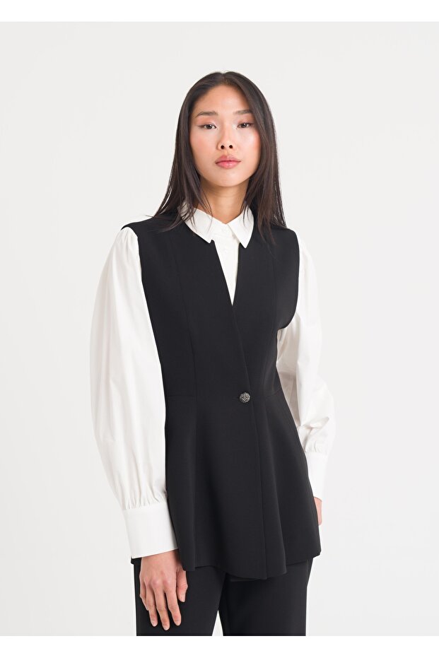 Peplum Düğmeli Yelek - 7