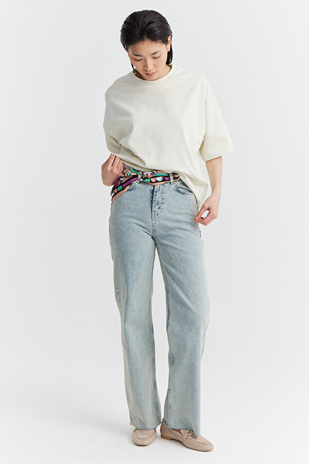 Women's High Waist Raw Hem Jeans