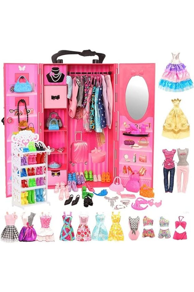 80 Pcs Doll Clothes Waredrobe Accessories, Shoes Rack, Fashion Dresses, Outfits Clothes Sets, 2 Swim