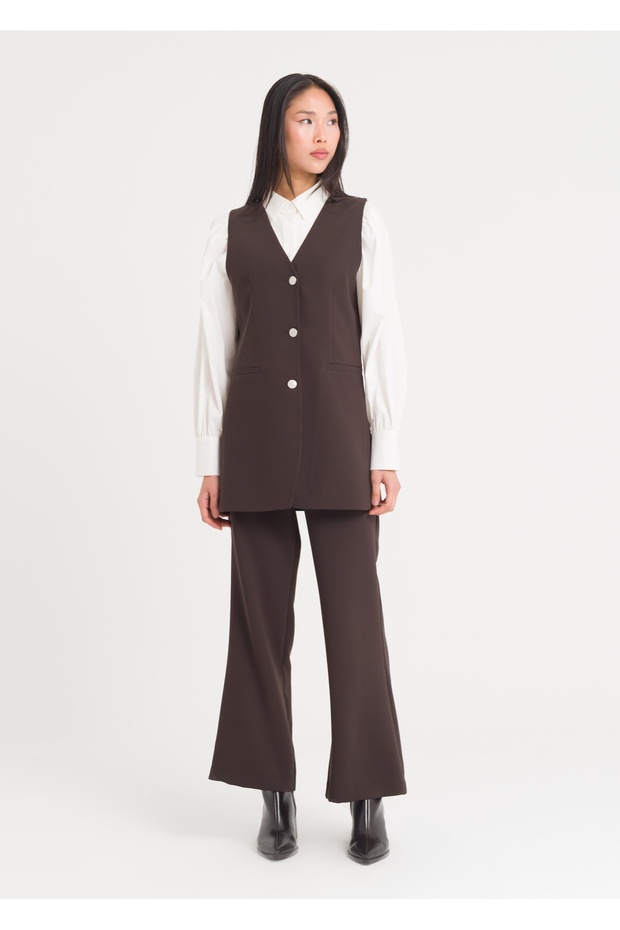 Düğmeli Uzun Yelek - 1