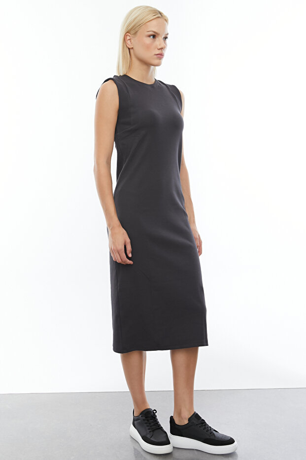 Kadın Sıfır Kol Basic Midi Boy Elbise - 3
