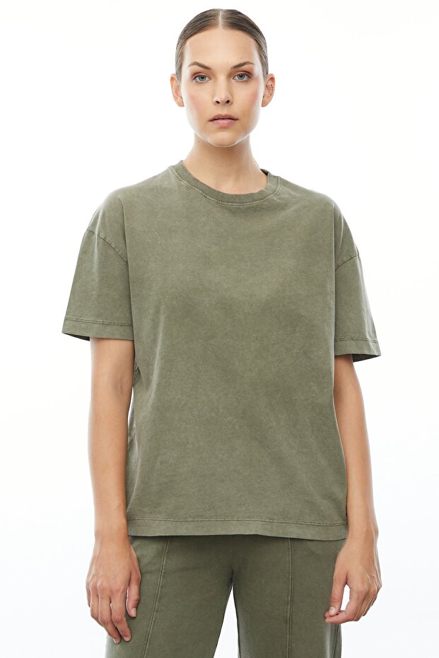 Yıkamalı Basic Oversize T-shirt - 1