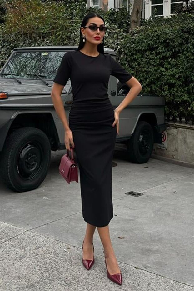 Gathered Waist Midi Dress 2853