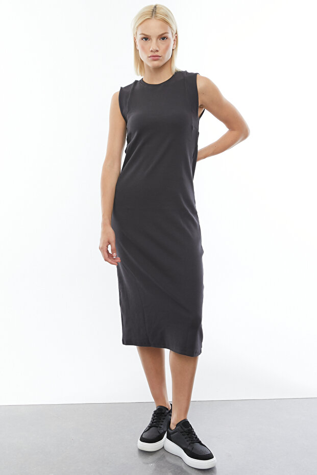 Kadın Sıfır Kol Basic Midi Boy Elbise - 2