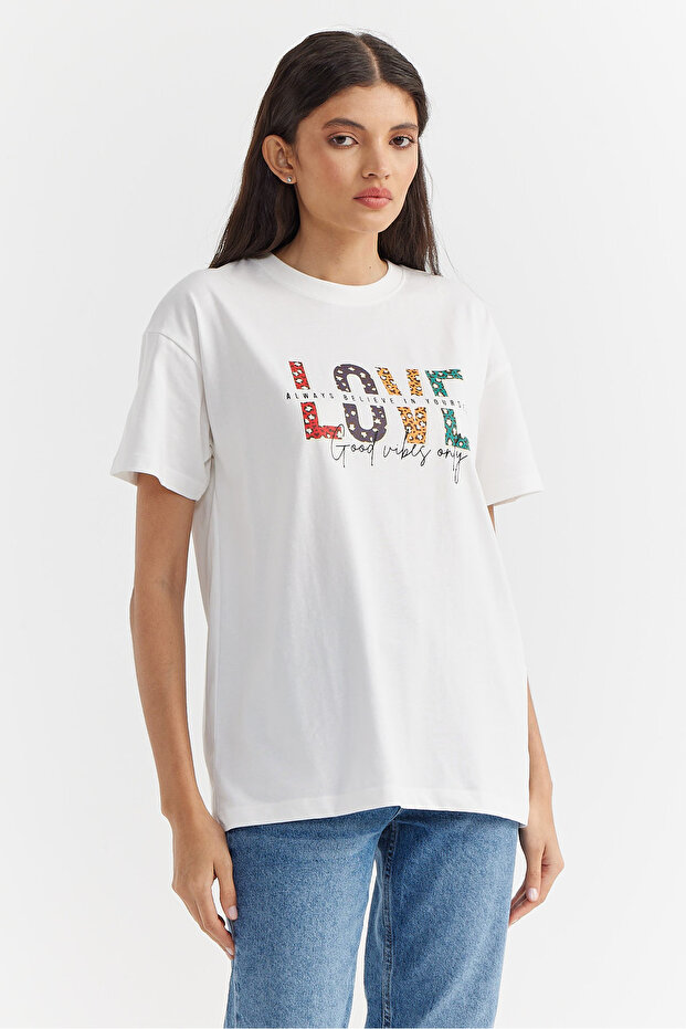 Kadın Baskılı Basic T-shirt - 2