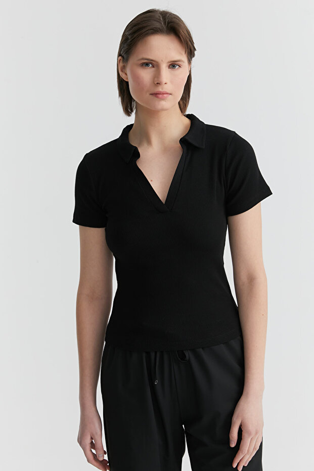 Kadın Basic Polo Yaka T-shirt - 2