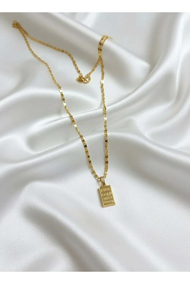 Altın Külçe Model Kolye Çelik Kolye - 2