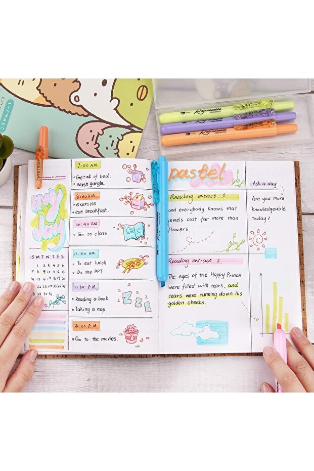 WRITECH 12-Color Retractable Highlighters (Neon + Pastel) - Chisel Tip, No-Smear - 7