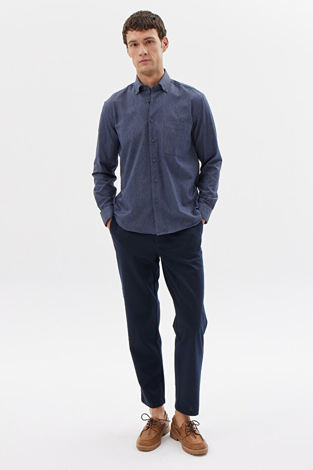 قميص رجالي عادي بأزرار على الياقة مع جيوب - 6