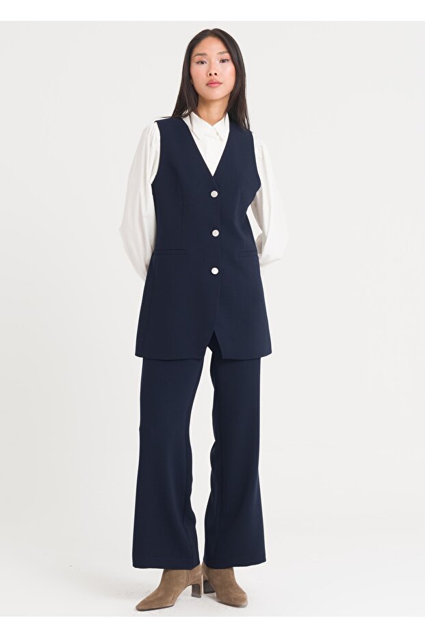 Düğmeli Uzun Yelek - 2