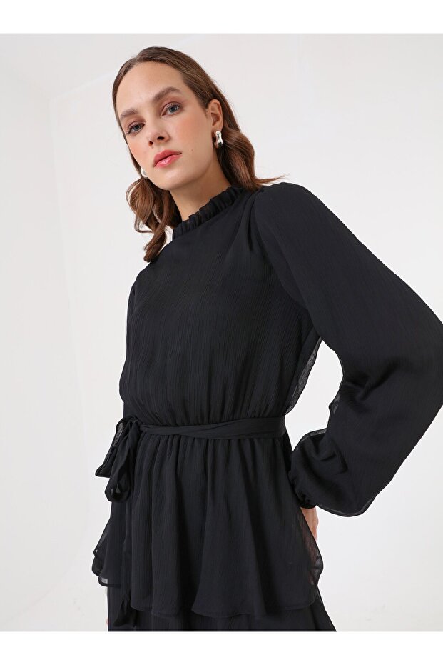 Rochie hijab cu volane - Negru - - 3