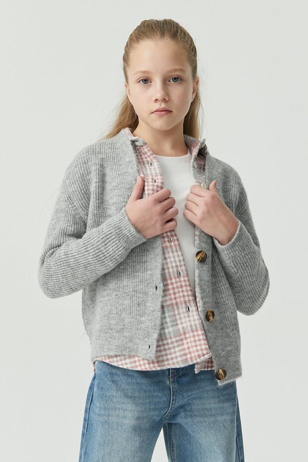Girl's Buttoned Corded Fabric Knitwear Cardigan