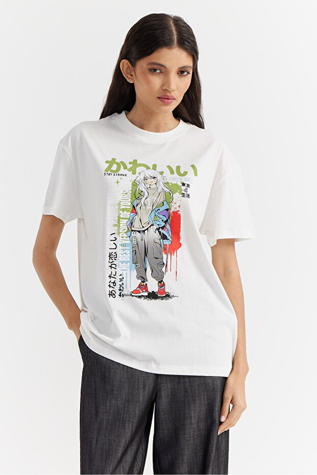 Kadın Baskılı Basic T-shirt - 1