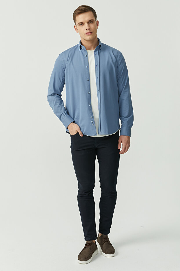 Yaka Düğmeli Regular Gömlek - 7