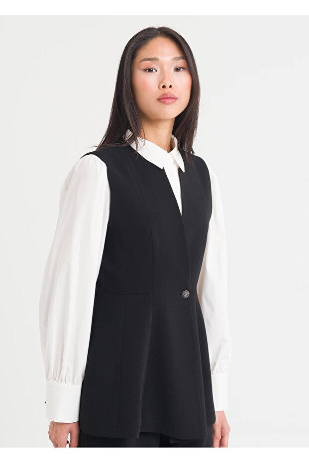 Peplum Düğmeli Yelek - 6