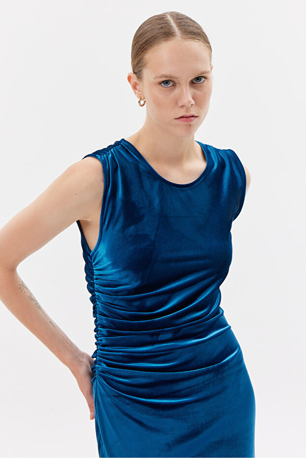 Kadın Drapeli Kadife Elbise - 6