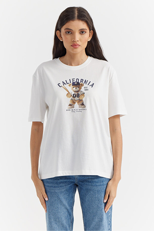 Kadın Basic Baskılı T-shirt - 1