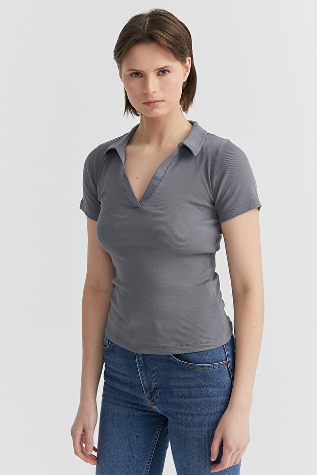 Kadın Basic Polo Yaka T-shirt - 1