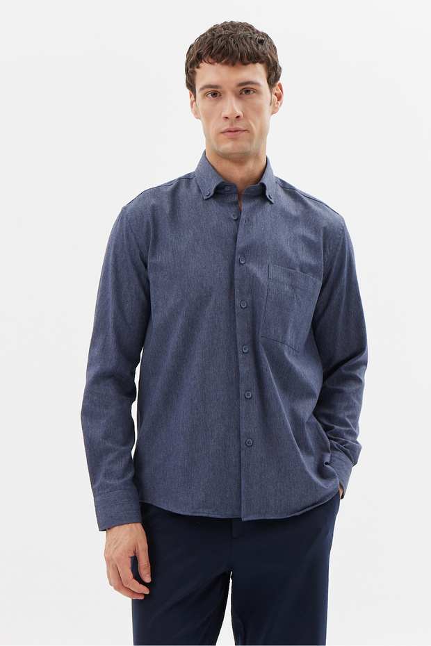 قميص رجالي عادي بأزرار على الياقة مع جيوب - 5