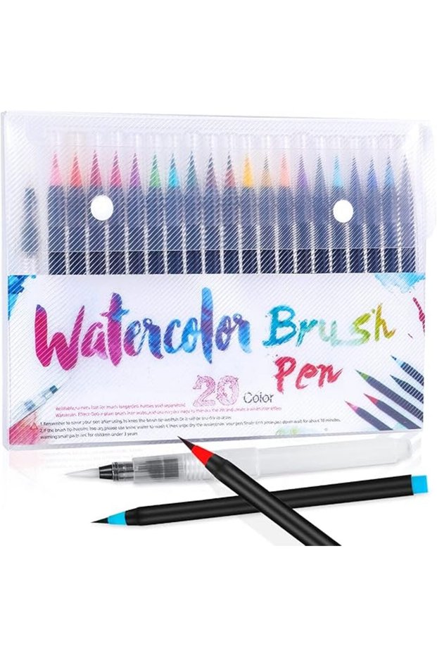 20 Pieces Brush Pens Set, Water Color Brush Pen Markers Ideal for Calligraphy, Hand Lettering and Dr