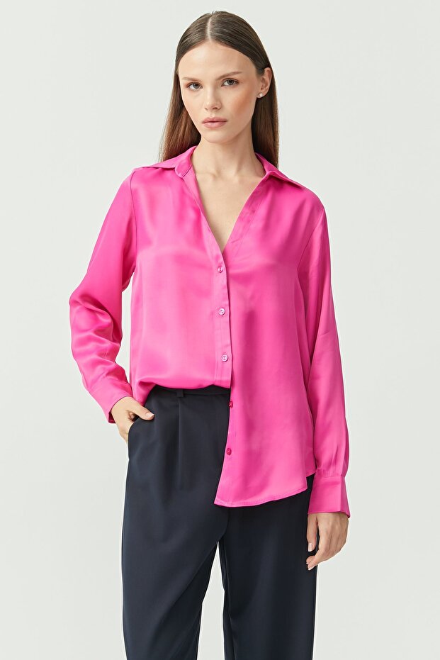 Kadın Basic Saten Gömlek - 1