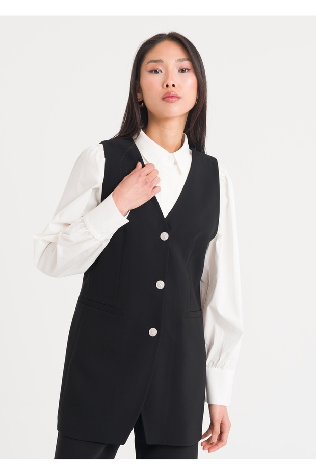 Düğmeli Uzun Yelek - 2