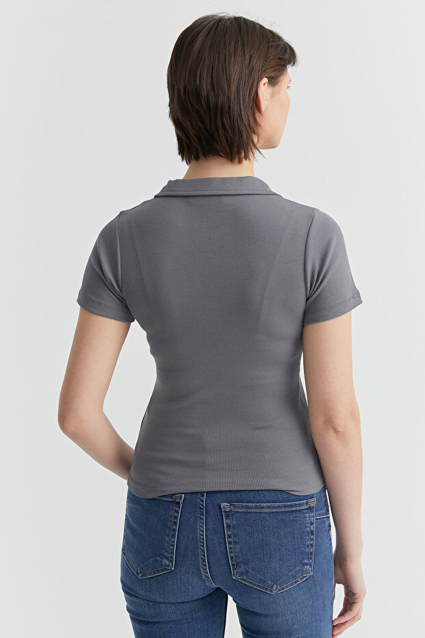 Kadın Basic Polo Yaka T-shirt - 3