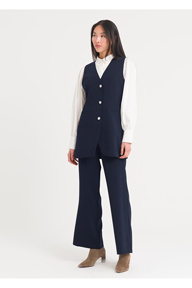 Düğmeli Uzun Yelek - 1