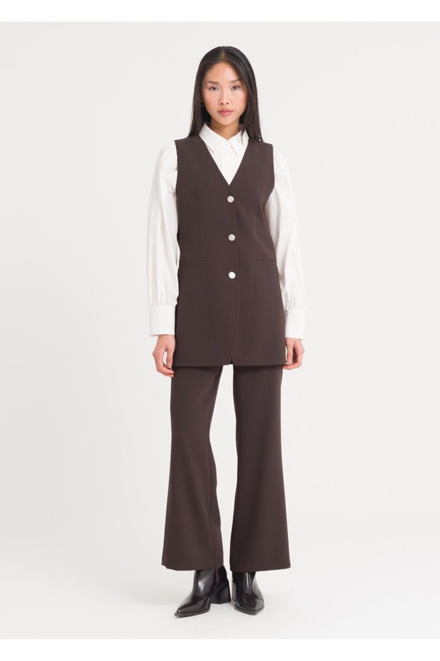 Düğmeli Uzun Yelek - 4