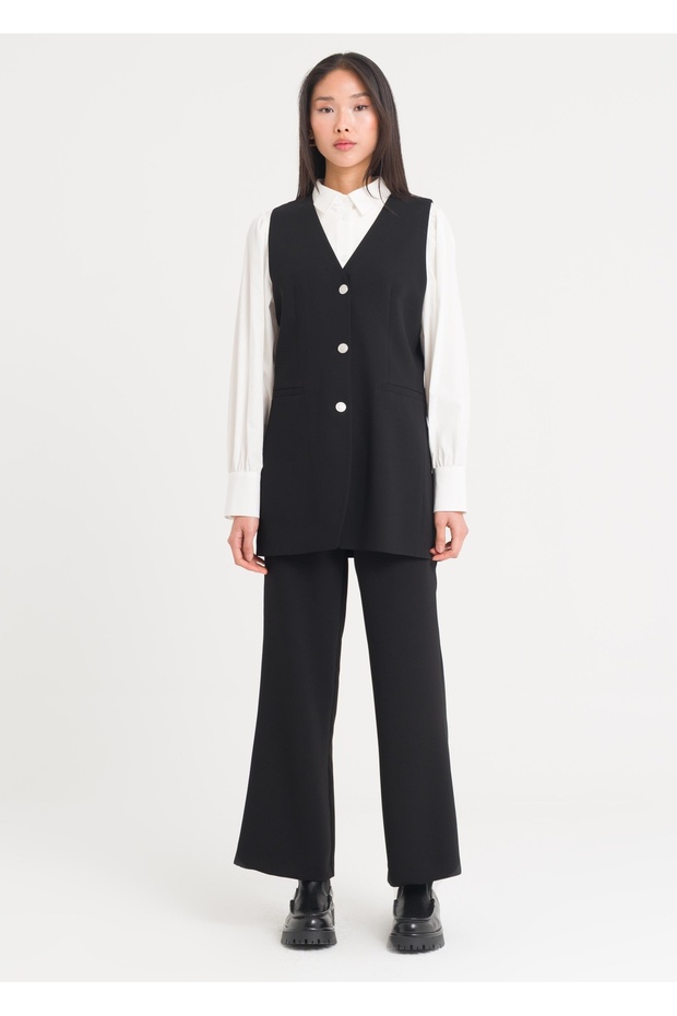 Düğmeli Uzun Yelek - 4