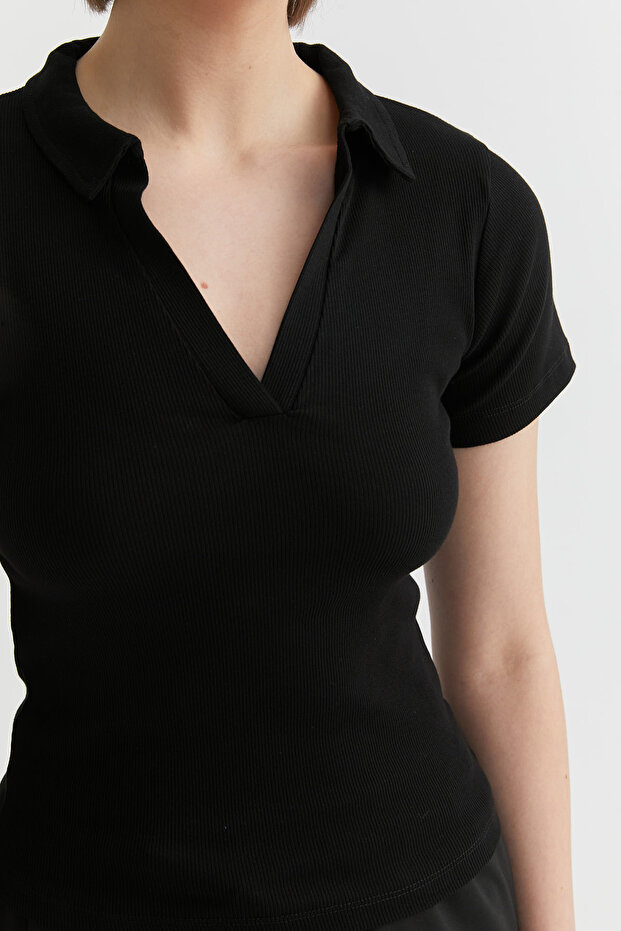 Kadın Basic Polo Yaka T-shirt - 8