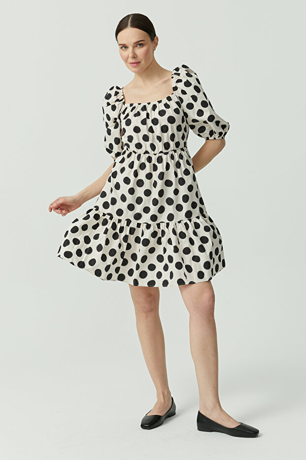 Women's Balloon Sleeve Detailed Patterned Dress