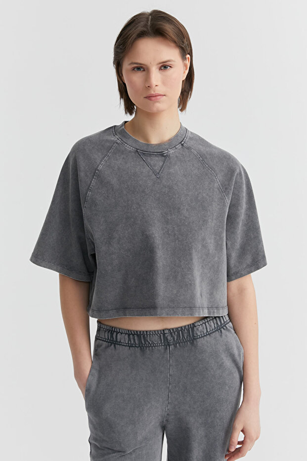 Kadın Yıkamalı Basic T-shirt - 1