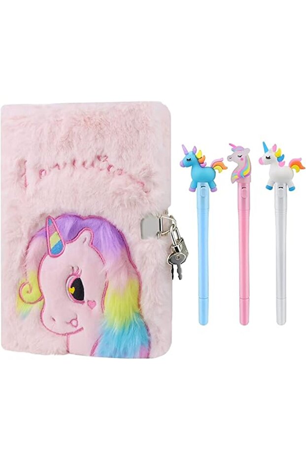 Unicorn Diary Plush Notebook Set,Writing Journal Stationery for kids,3 Pieces Random Unicorn Glowing