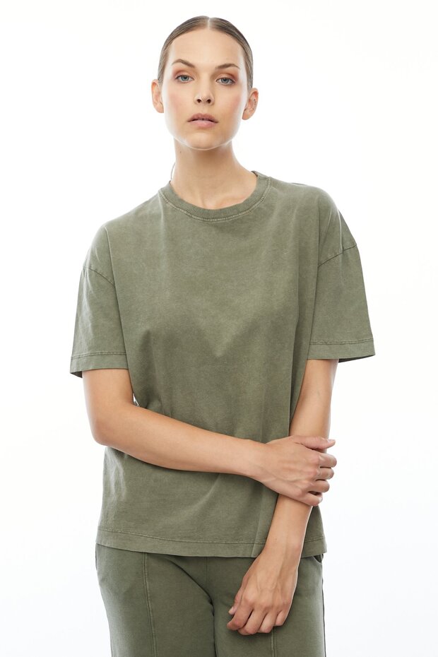 Yıkamalı Basic Oversize T-shirt - 2