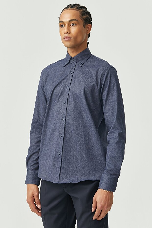 Yaka Düğmeli Regular Gömlek - 3