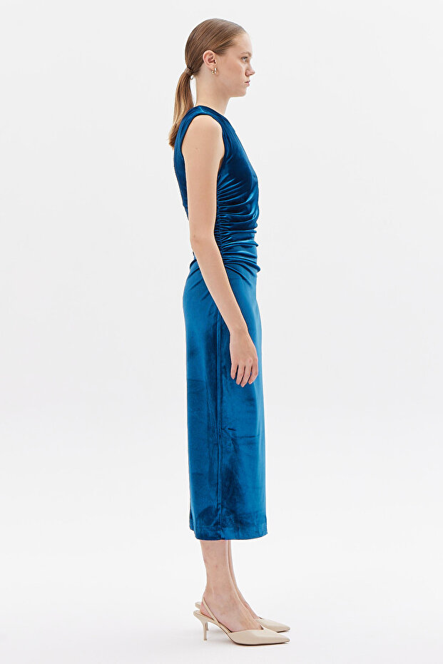 Kadın Drapeli Kadife Elbise - 5