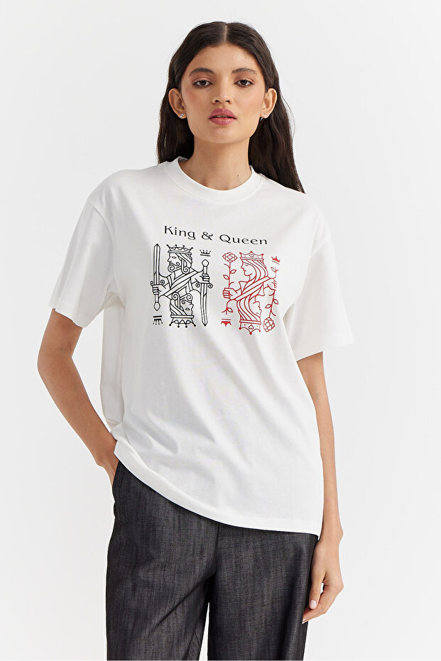 Kadın Baskılı Basic T-shirt - 4