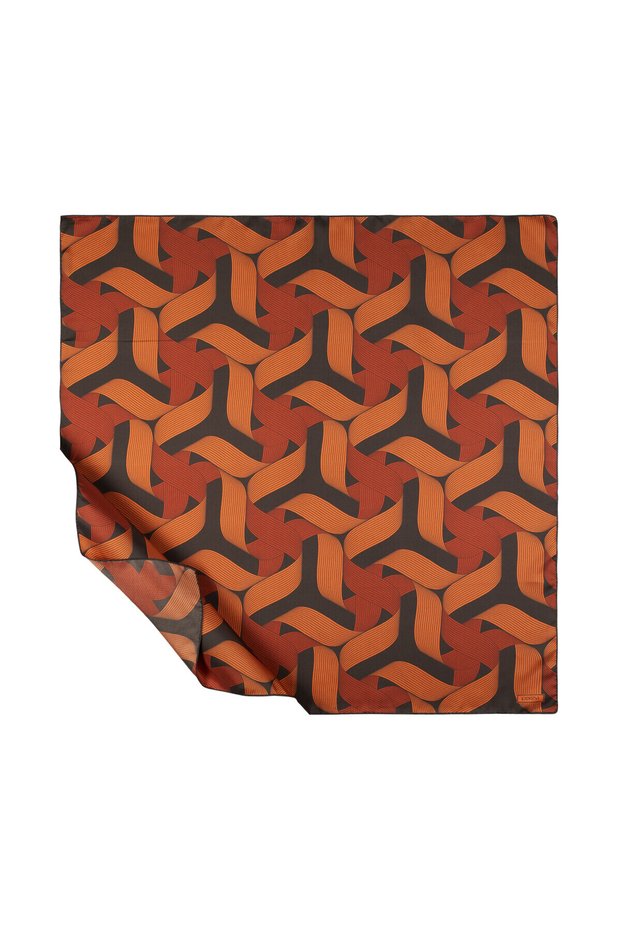 Orange Ribbon Patterned Tivil Silk Scarf