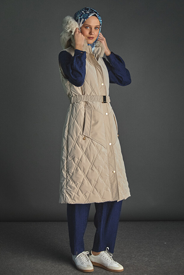 Çıkarılabilir Kapüşonlu Kapitone Yelek - 1