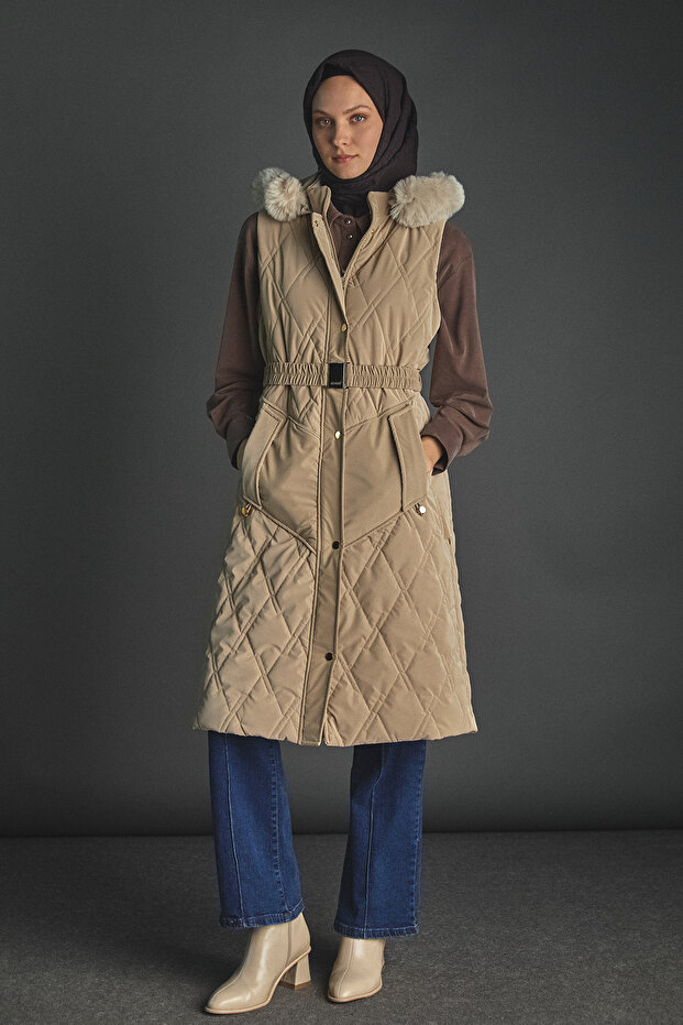 Çıkarılabilir Kapüşonlu Kapitone Yelek - 6