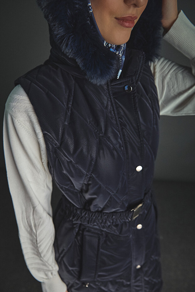 Çıkarılabilir Kapüşonlu Kapitone Yelek - 6