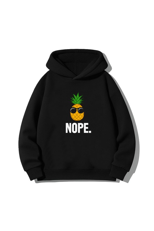 Pineapple Nope Printed Adult Black Hoodie Hooded Sweatshirt Hoodie