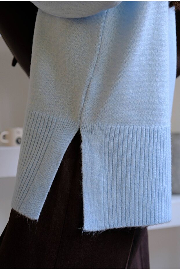 Balıkçı Yaka Basic Kazak Buz Mavi - 4