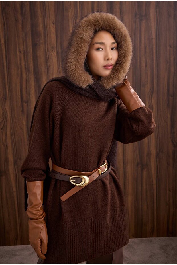 Balıkçı Yaka Basic Kazak Kahve - 1